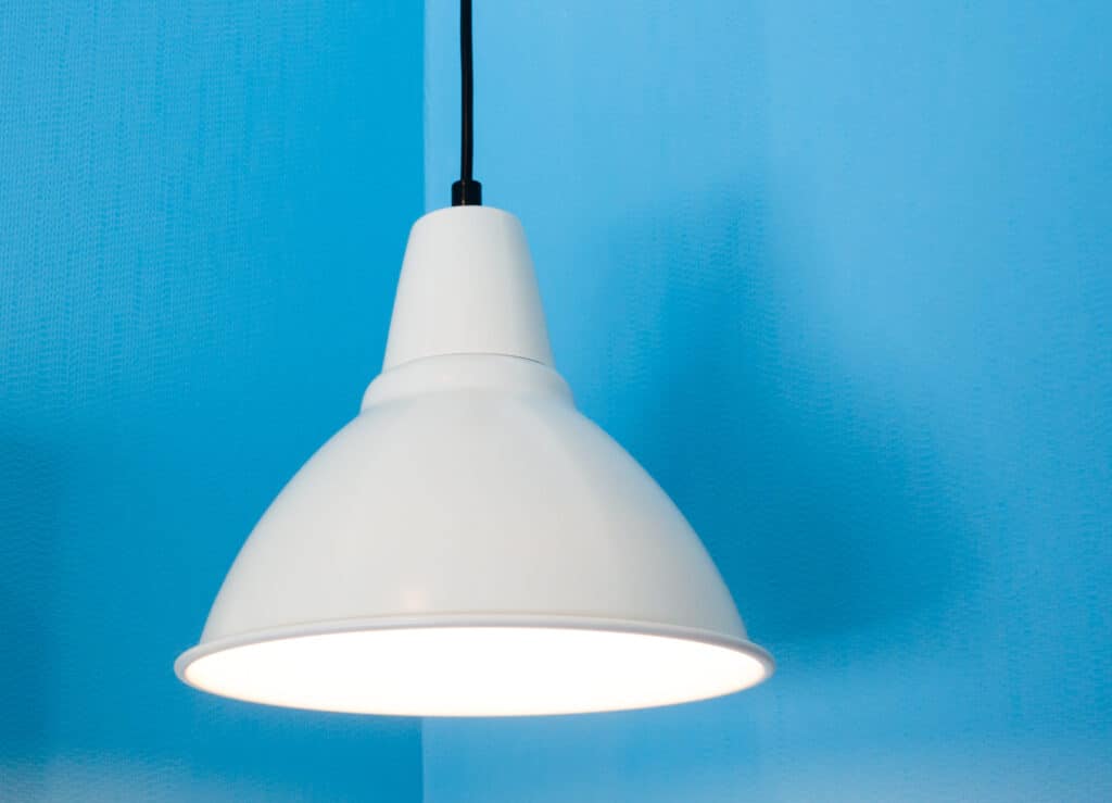 Lamp hanging in a garage