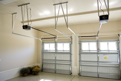 Interior of garage with two garage doors