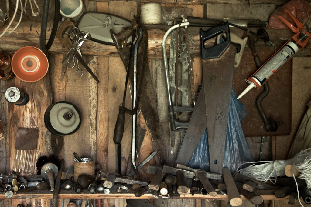 Tools hanging in a garage